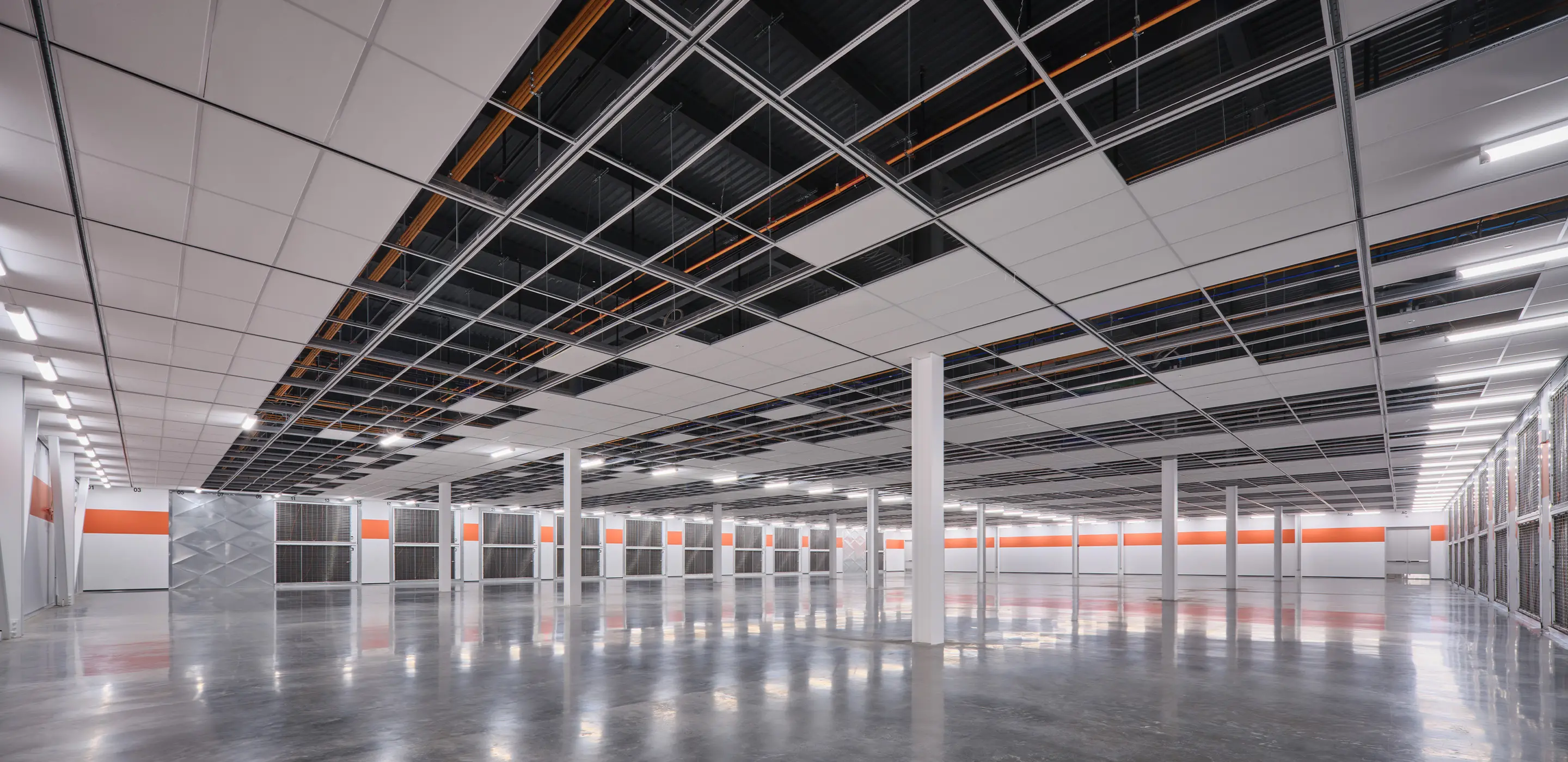 data center interior shot of clean open floor