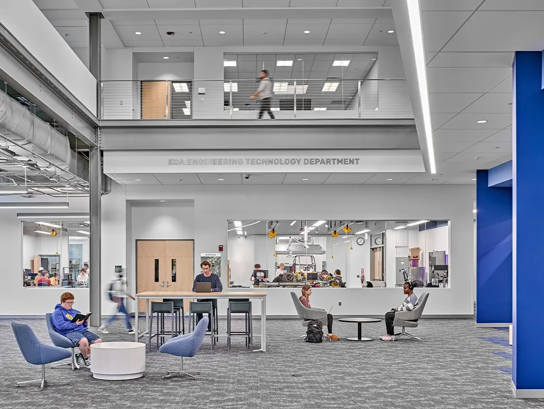 interior lobby with students