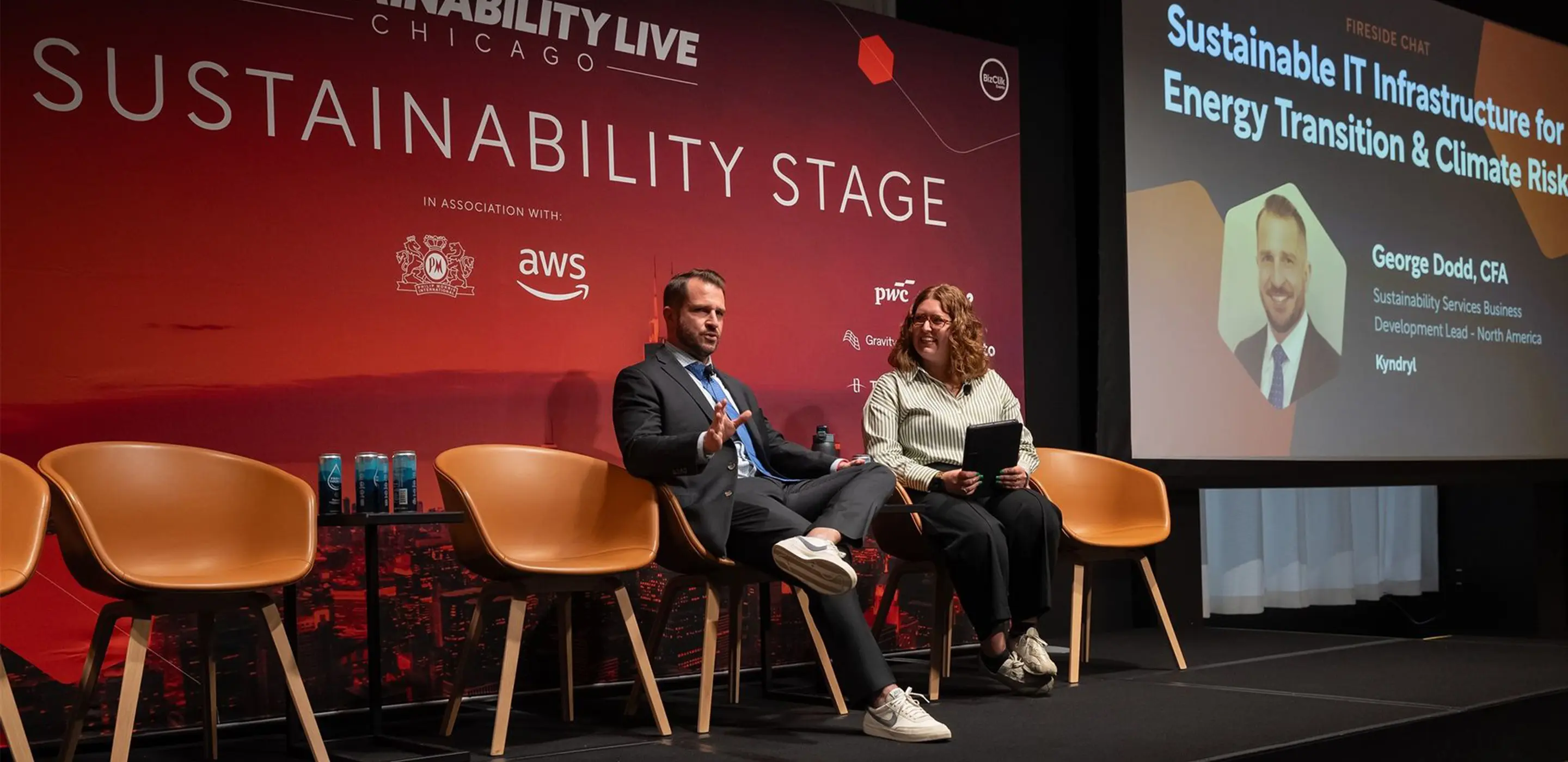 Panel discussing sustainable IT infrastructure at a Chicago conference with a focus on energy transition and climate risks.